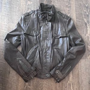 Line Lambskin Fitted Leather Jacket sz XS